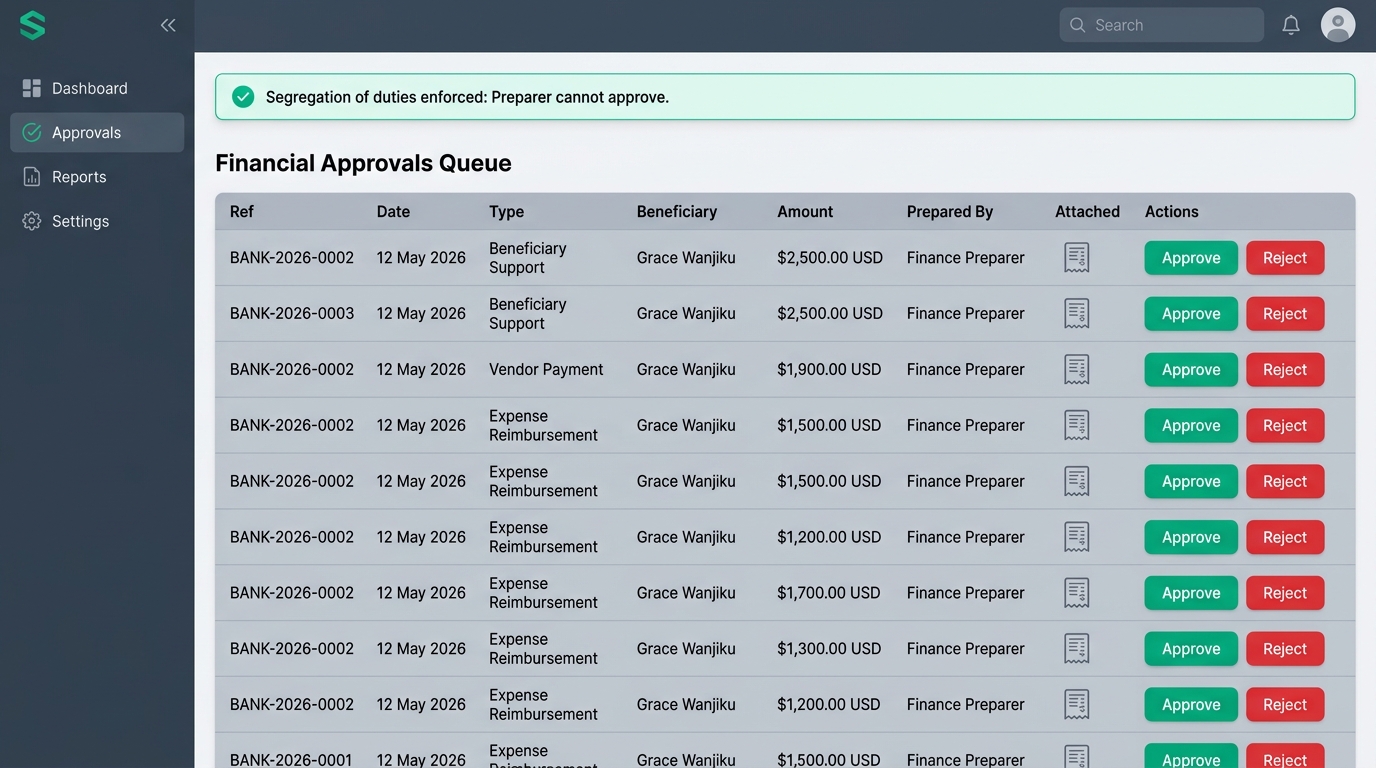 Financial Approvals Queue Interface